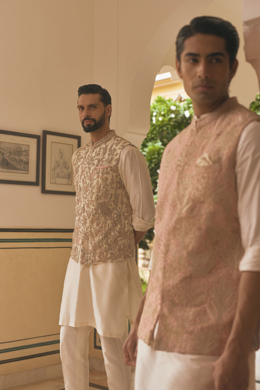 Ishir Embroidered Silk Nehru Jacket - Cream, Cream, image 4